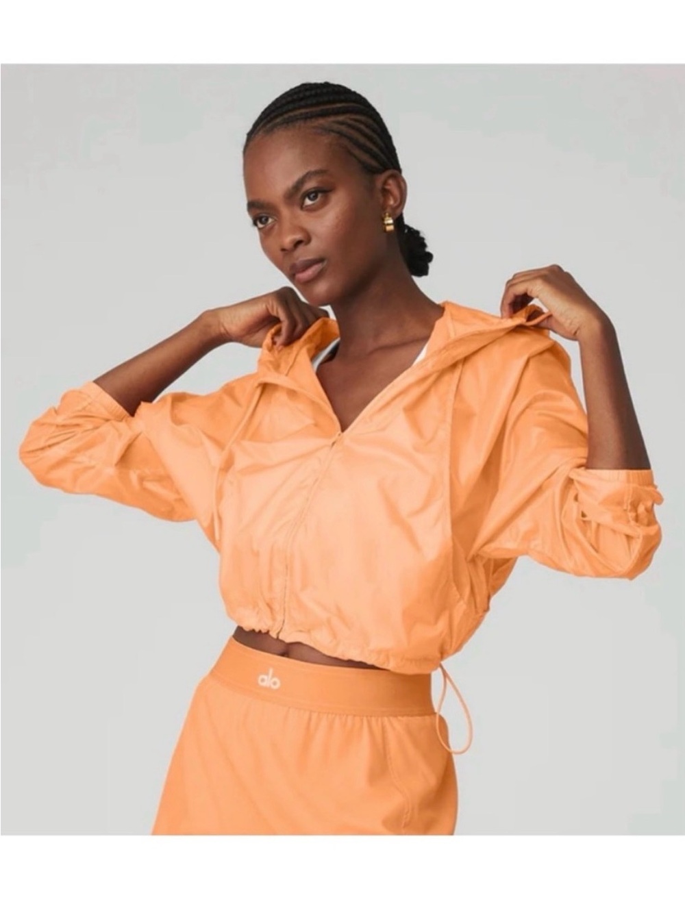 Alo Yoga Sprinter Jacket Women’s M Orange Peach Hooded Windbreaker Lightweight